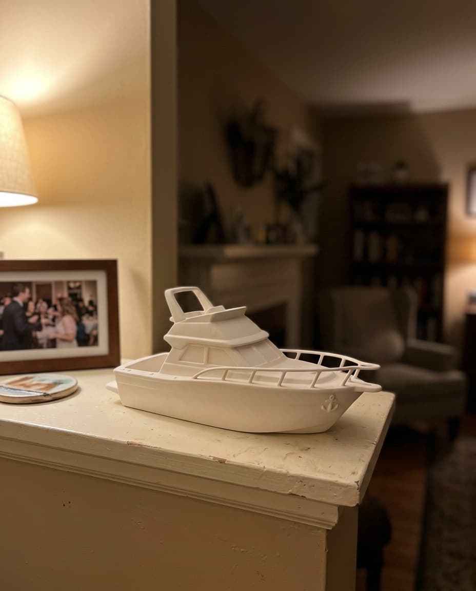 The boat, back in the house, after the boat itself has gone.
