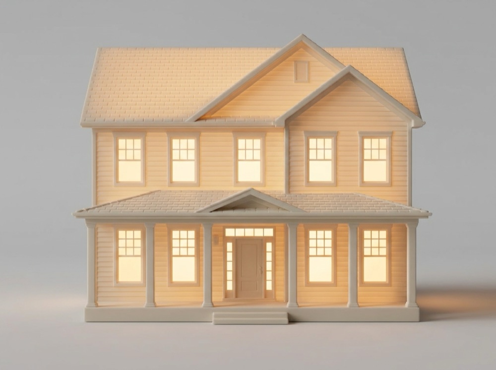 A free preview of a house, hollow and lit from inside