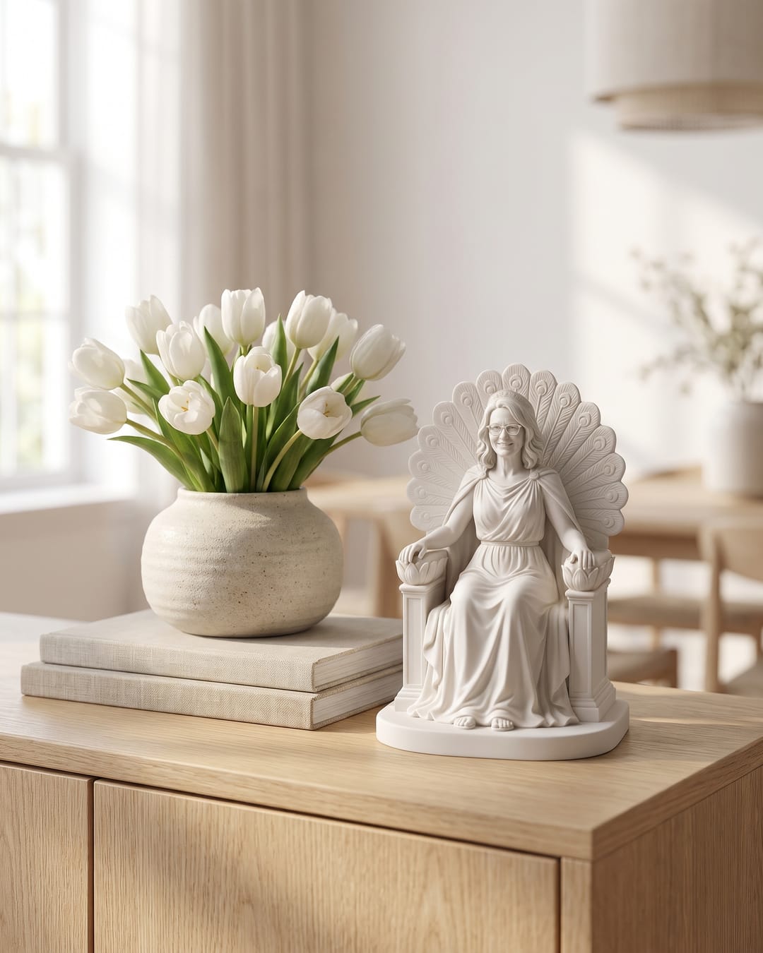 A throne statue on a sideboard